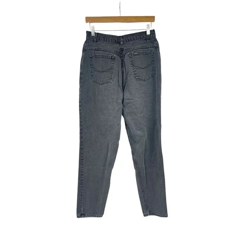Vintage Chic Black Gray Cotton Jeans‎ Womens High Rise Taper Size 12